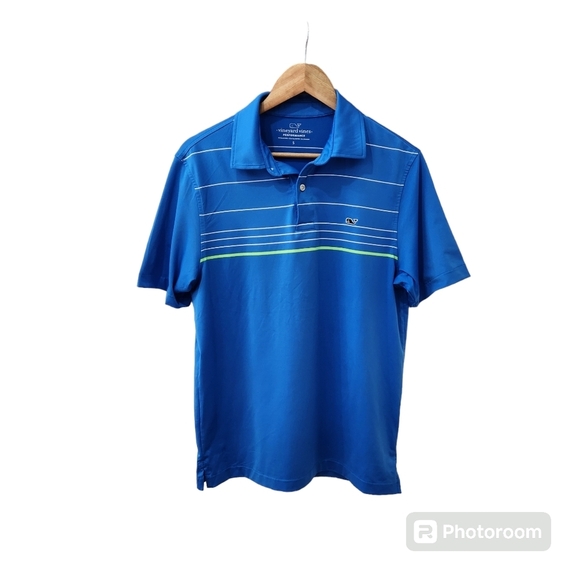 Vineyard Vines Polo Shirt Mens Small Blue Performance Striped Golf Whale - Picture 1 of 10